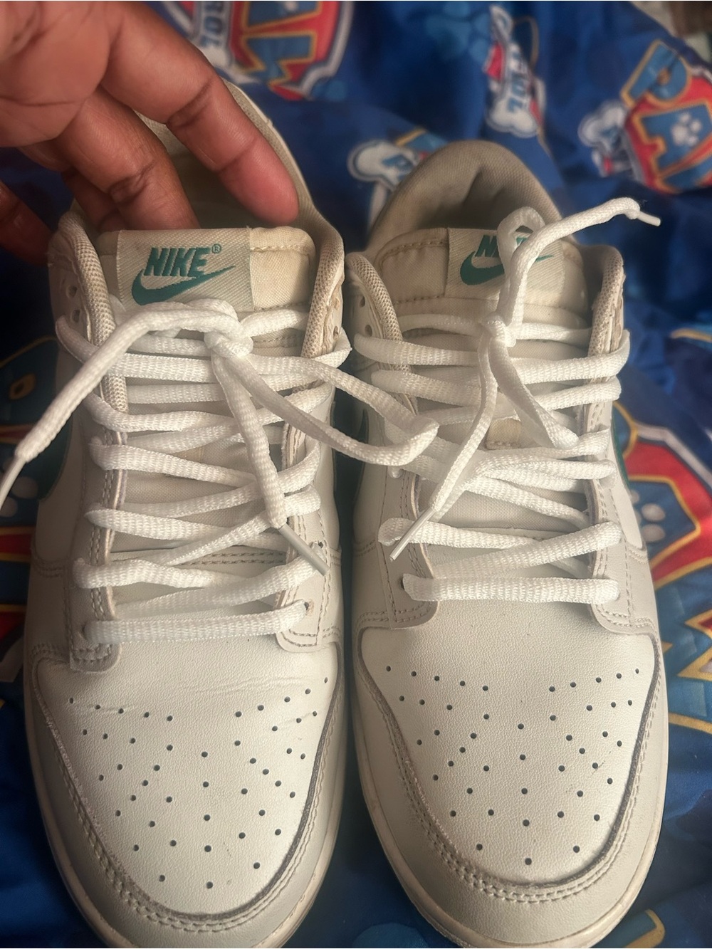 Nike White Low-Top Sneakers with Teal Swoosh